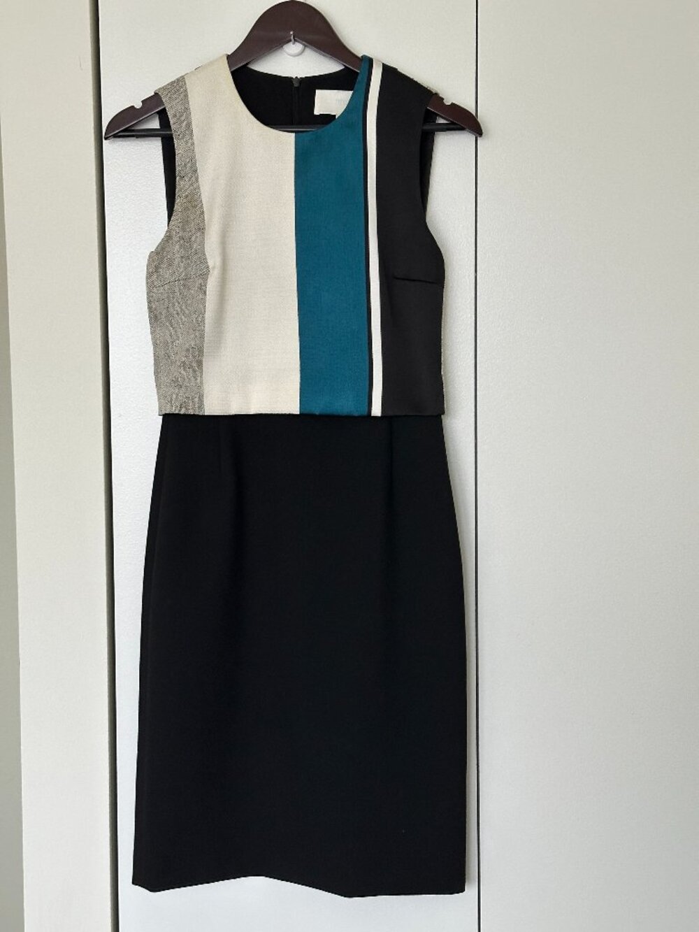 Boss "Dastrina" Trompe l’Œil Sheath Dress in Teal/Black/Grey - US Size 0